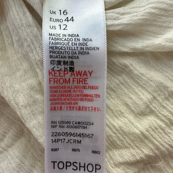 TopShop Boho Crochet Overlay Romper Cream Crinkly Gauze Spaghetti Straps Size 12 - Picture 14 of 16